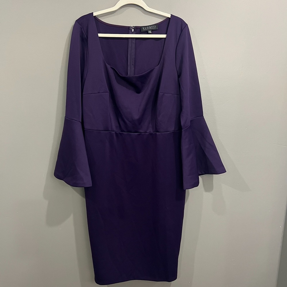 NWT Eloquii Flare Sleeve Scuba Dress Size 18 Purple Sheath pencil Bell Sleeves